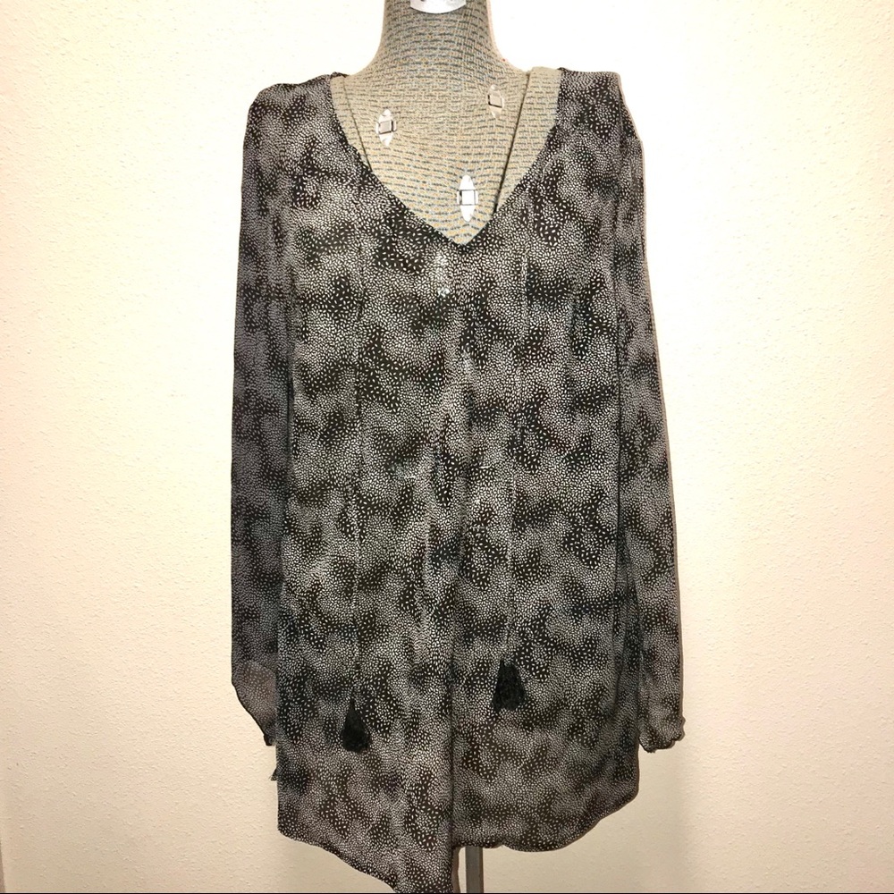 Sheer Black & Cream Blouse 3X